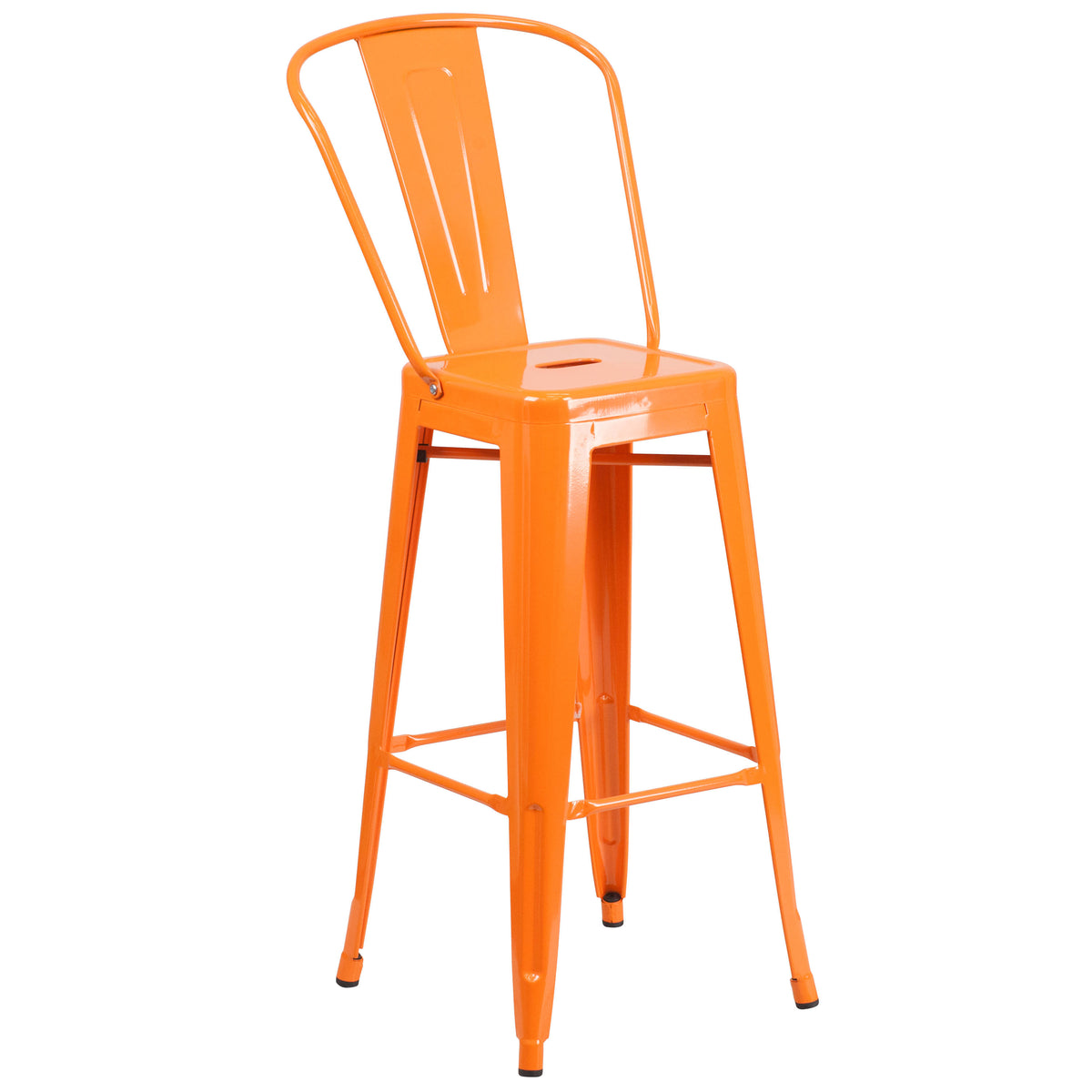 Orange |#| 30" Round Orange Metal Indoor-Outdoor Bar Table Set with 2 Cafe Stools