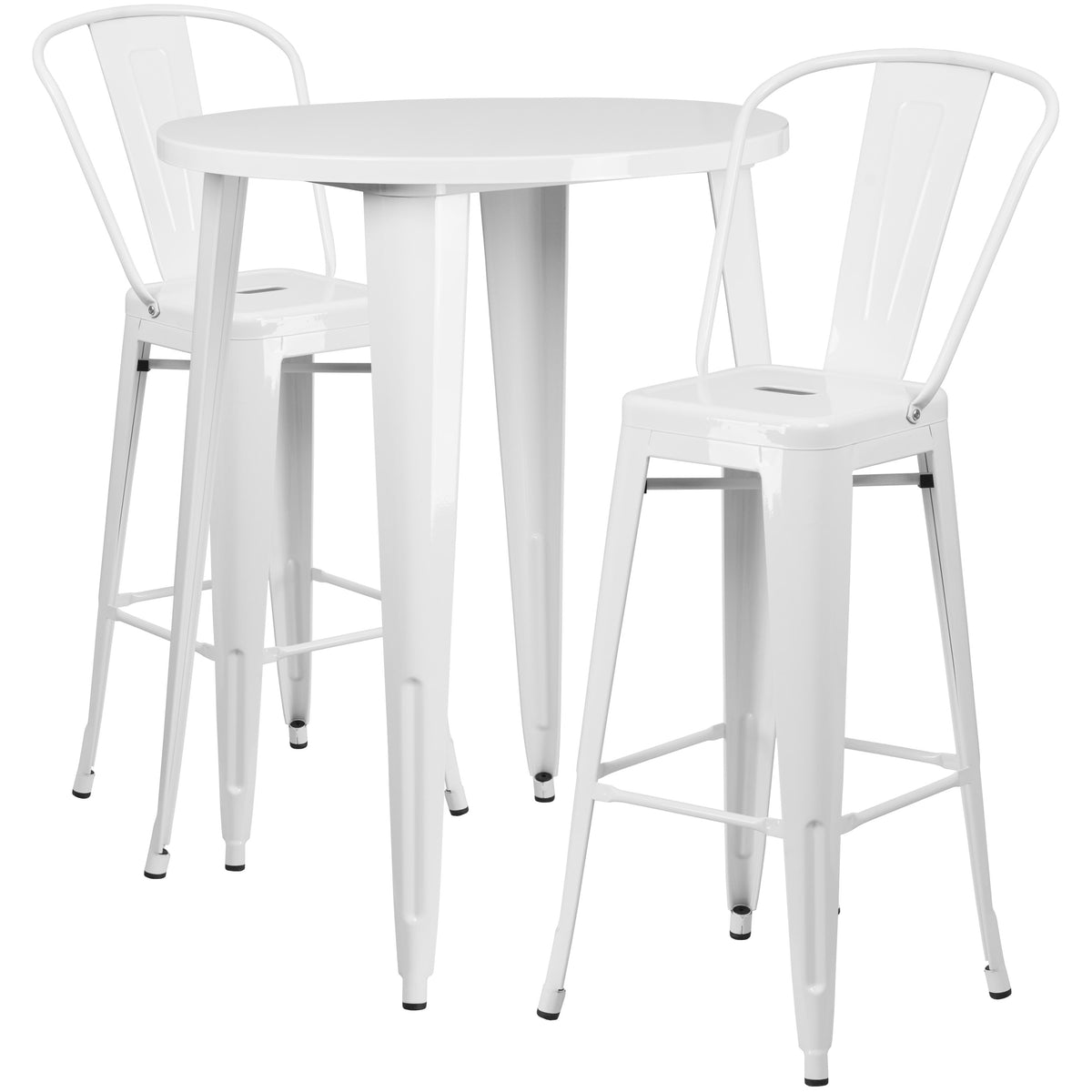 White |#| 30" Round White Metal Indoor-Outdoor Bar Table Set with 2 Cafe Stools