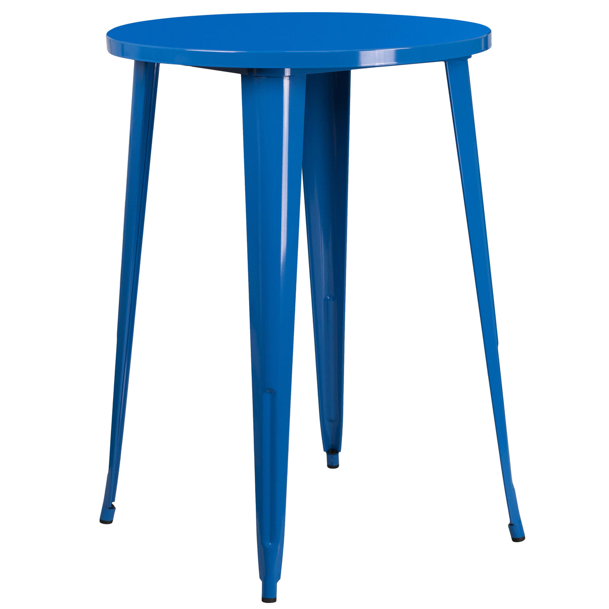 Blue |#| 30" Round Blue Metal Indoor-Outdoor Bar Table Set with 2 Slat Back Stools
