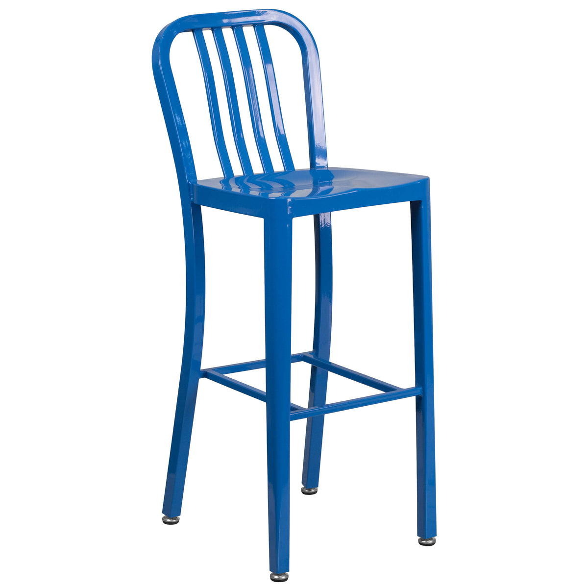 Blue |#| 30" Round Blue Metal Indoor-Outdoor Bar Table Set with 2 Slat Back Stools