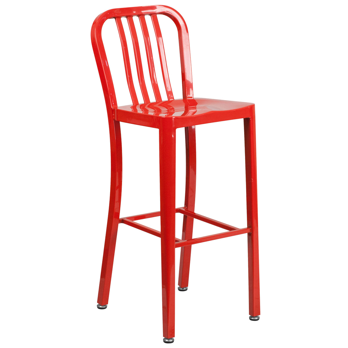 Red |#| 30" Round Red Metal Indoor-Outdoor Bar Table Set with 4 Slat Back Stools