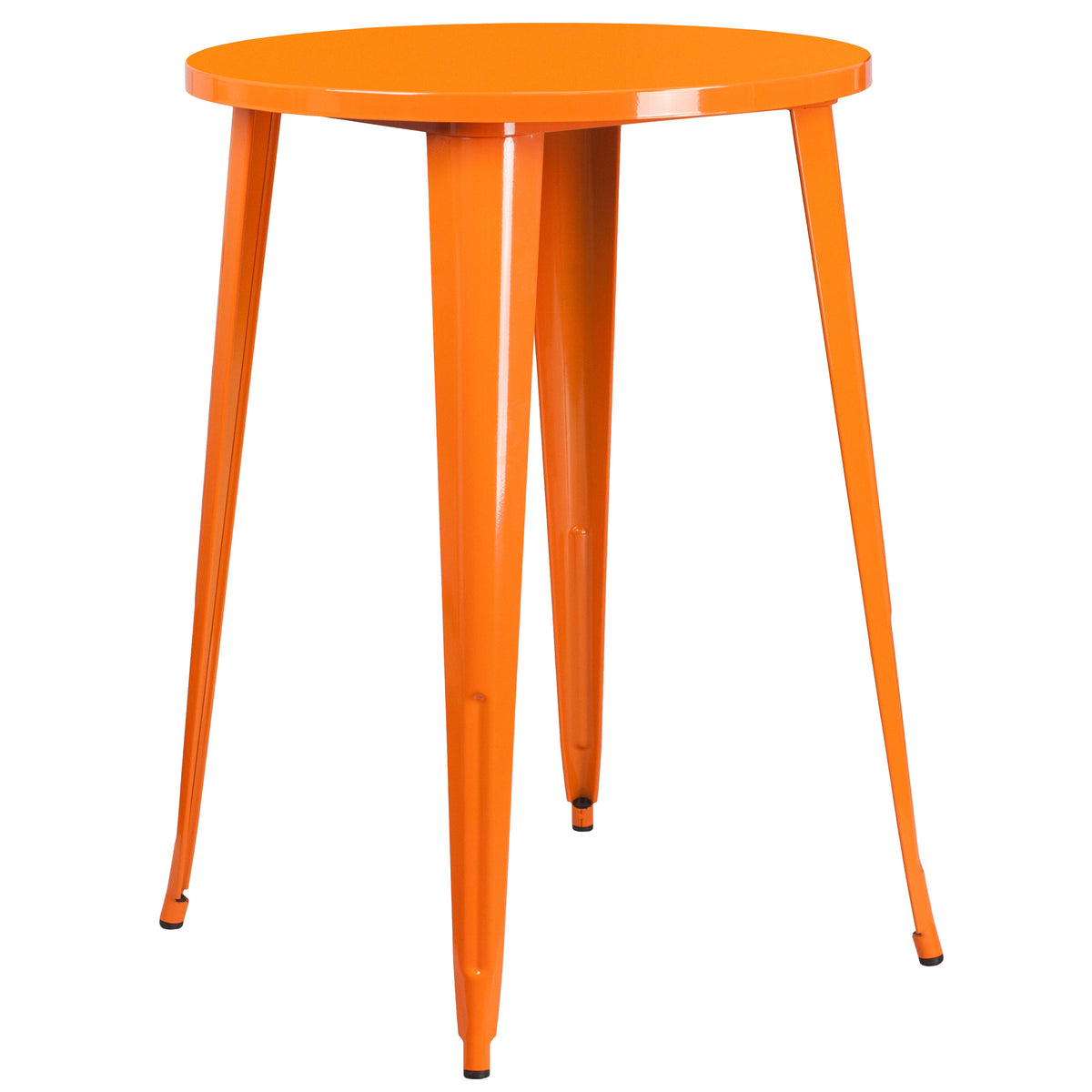 Orange |#| 30" Round Orange Metal Indoor-Outdoor Bar Table Set with 4 Slat Back Stools