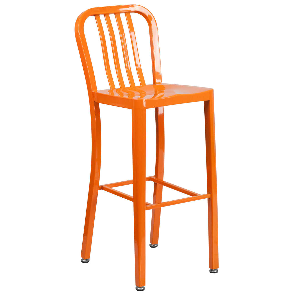 Orange |#| 30" Round Orange Metal Indoor-Outdoor Bar Table Set with 4 Slat Back Stools