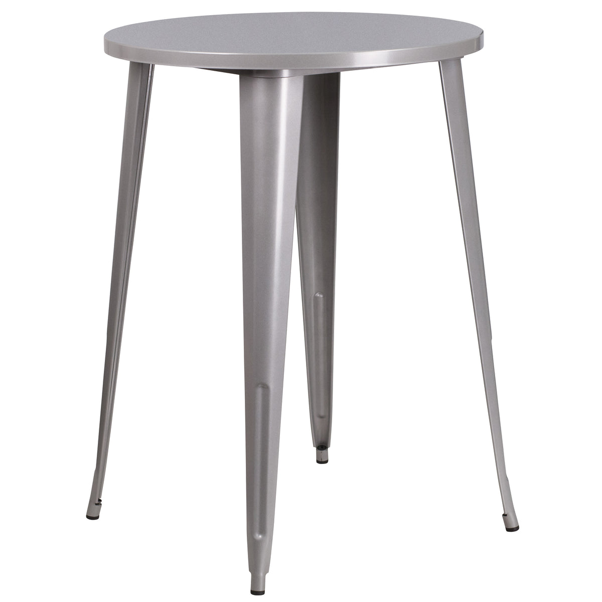 Silver |#| 30" Round Silver Metal Indoor-Outdoor Bar Table Set with 4 Slat Back Stools