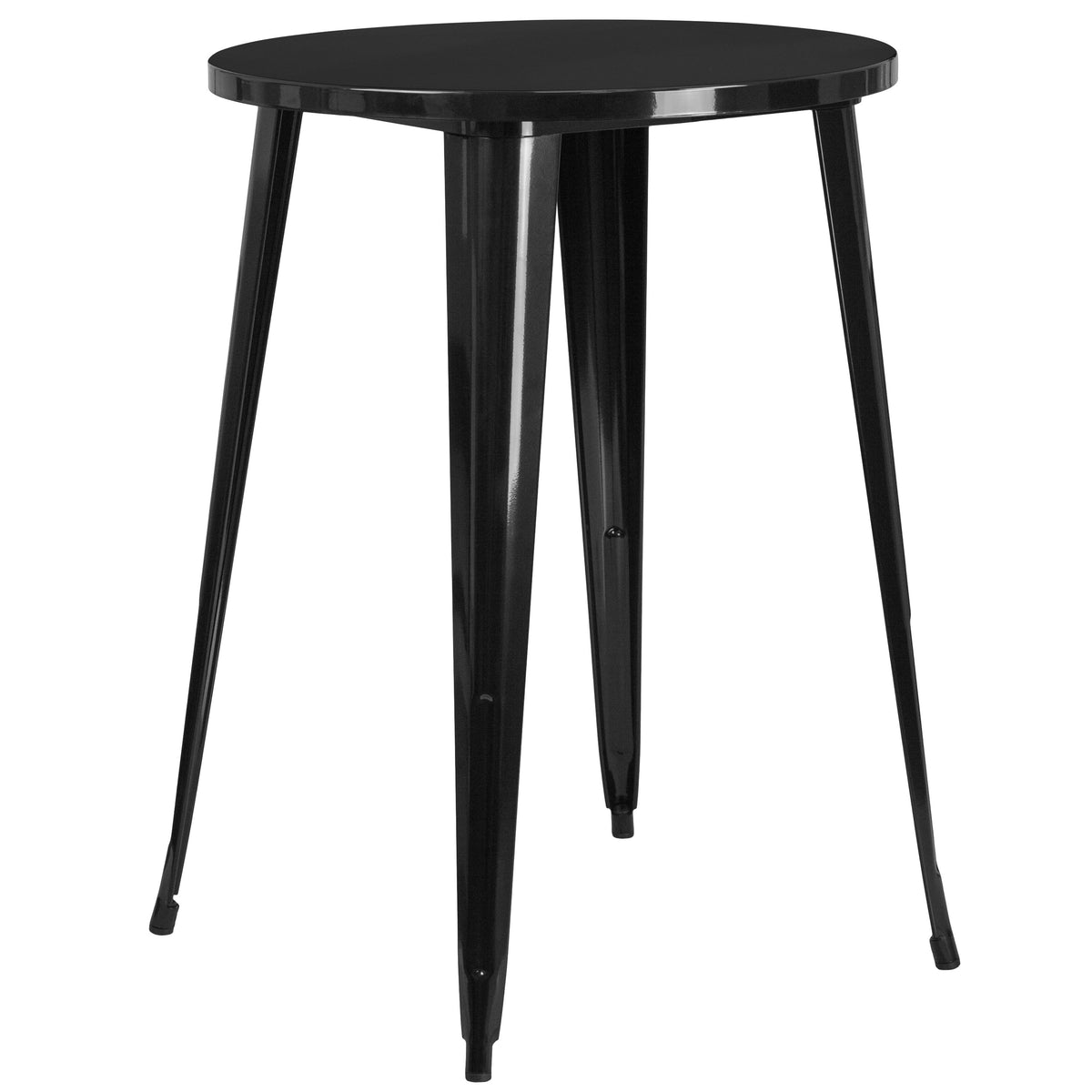 Black |#| 30" Round Black Metal Indoor-Outdoor Bar Table Set with 4 Slat Back Stools