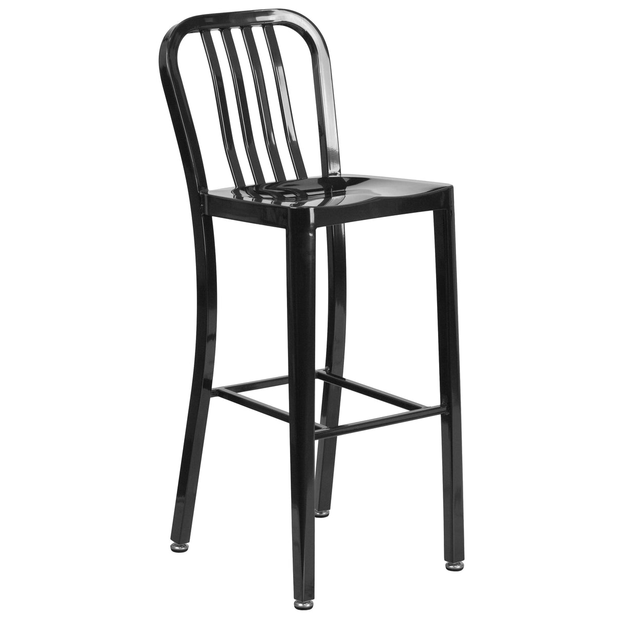 Black |#| 30" Round Black Metal Indoor-Outdoor Bar Table Set with 4 Slat Back Stools