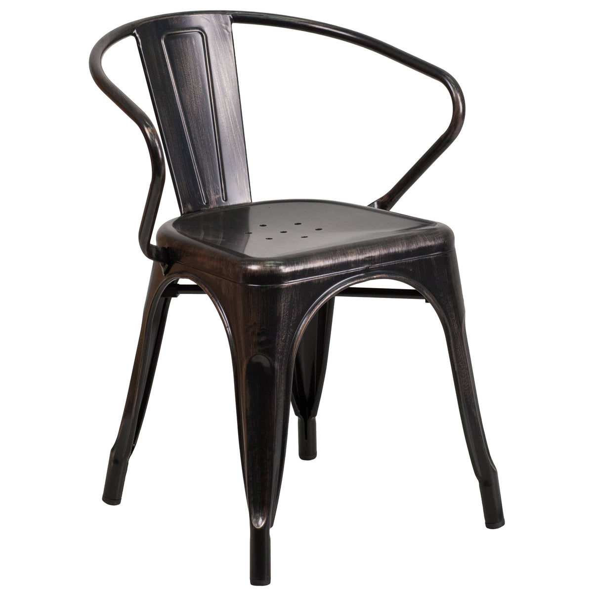 Black-Antique Gold |#| 30" Round Black-Antique Gold Metal Indoor-Outdoor Table Set with 2 Arm Chairs