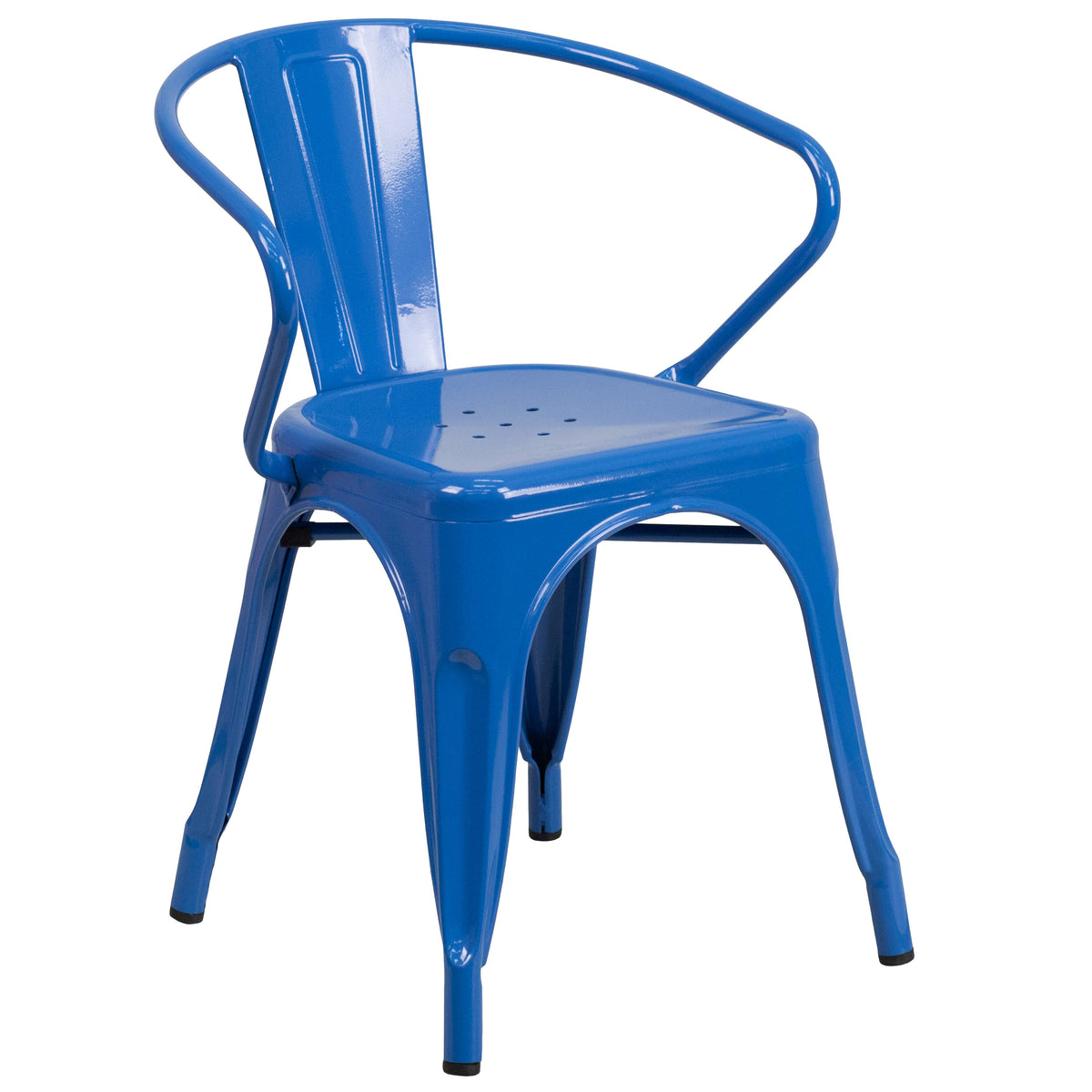 Blue |#| 30" Round Blue Metal Indoor-Outdoor Table Set with 2 Arm Chairs