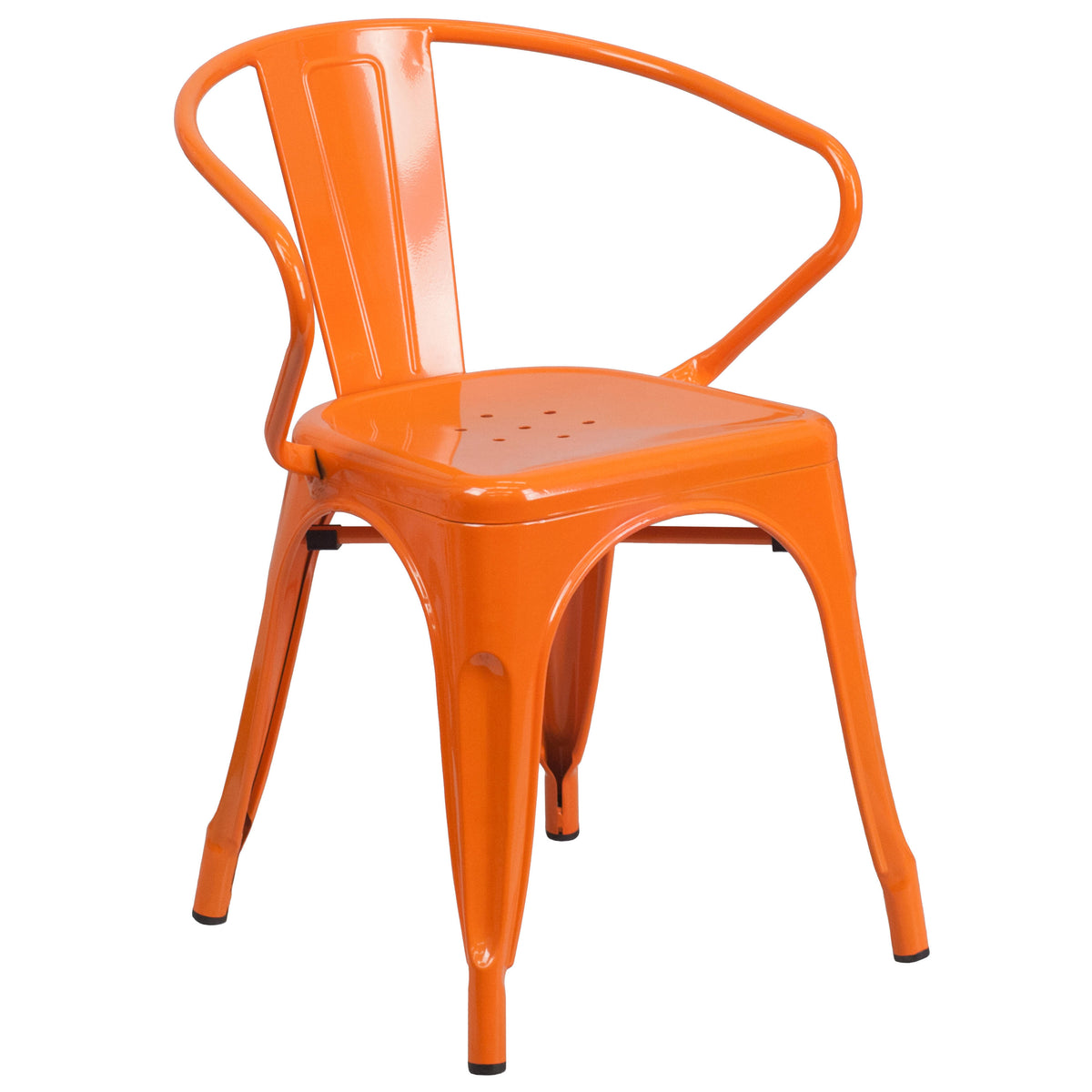 Orange |#| 30" Round Orange Metal Indoor-Outdoor Table Set with 2 Arm Chairs
