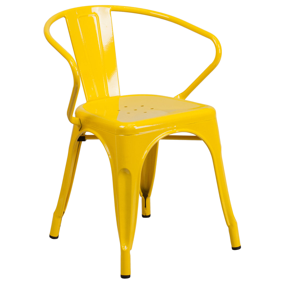 Yellow |#| 30" Round Yellow Metal Indoor-Outdoor Table Set with 2 Arm Chairs