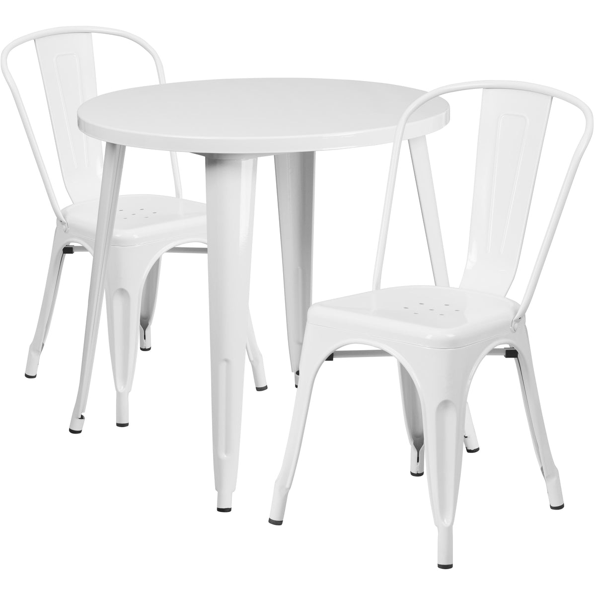 White |#| 30" Round White Metal Indoor-Outdoor Table Set with 2 Cafe Chairs