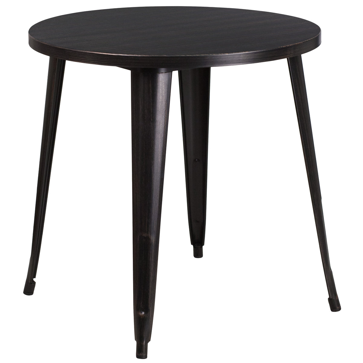 Black-Antique Gold |#| 30" Round Black-Antique Gold Metal Indoor-Outdoor Table Set with 2 Cafe Chairs