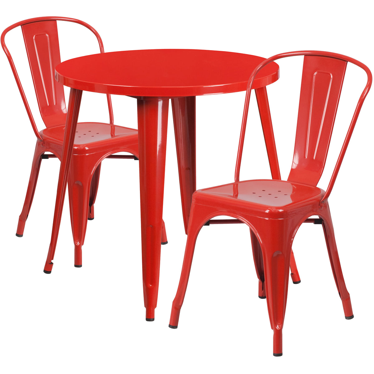 Red |#| 30" Round Red Metal Indoor-Outdoor Table Set with 2 Cafe Chairs