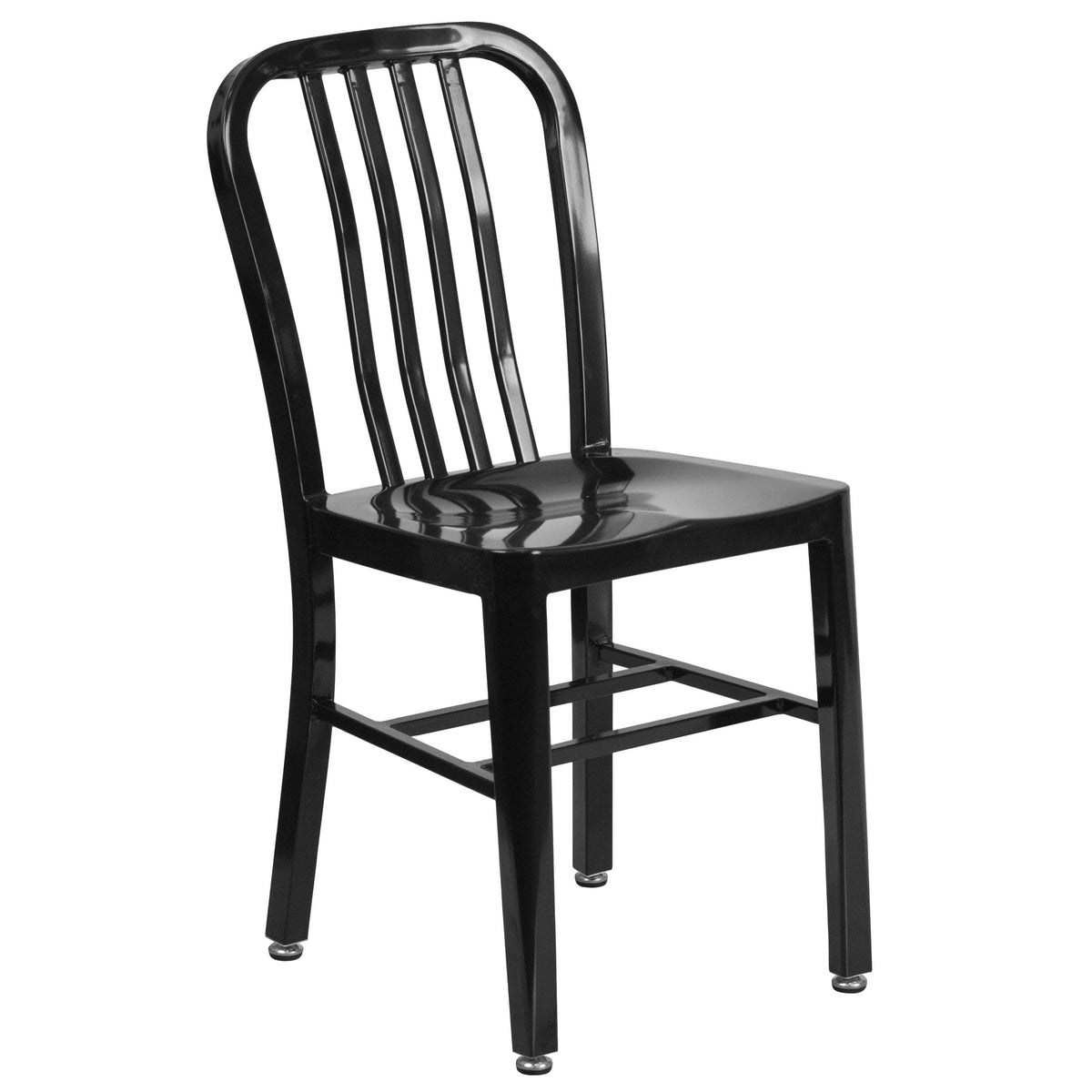 Black |#| 30" Round Black Metal Indoor-Outdoor Table Set with 4 Vertical Slat Back Chairs