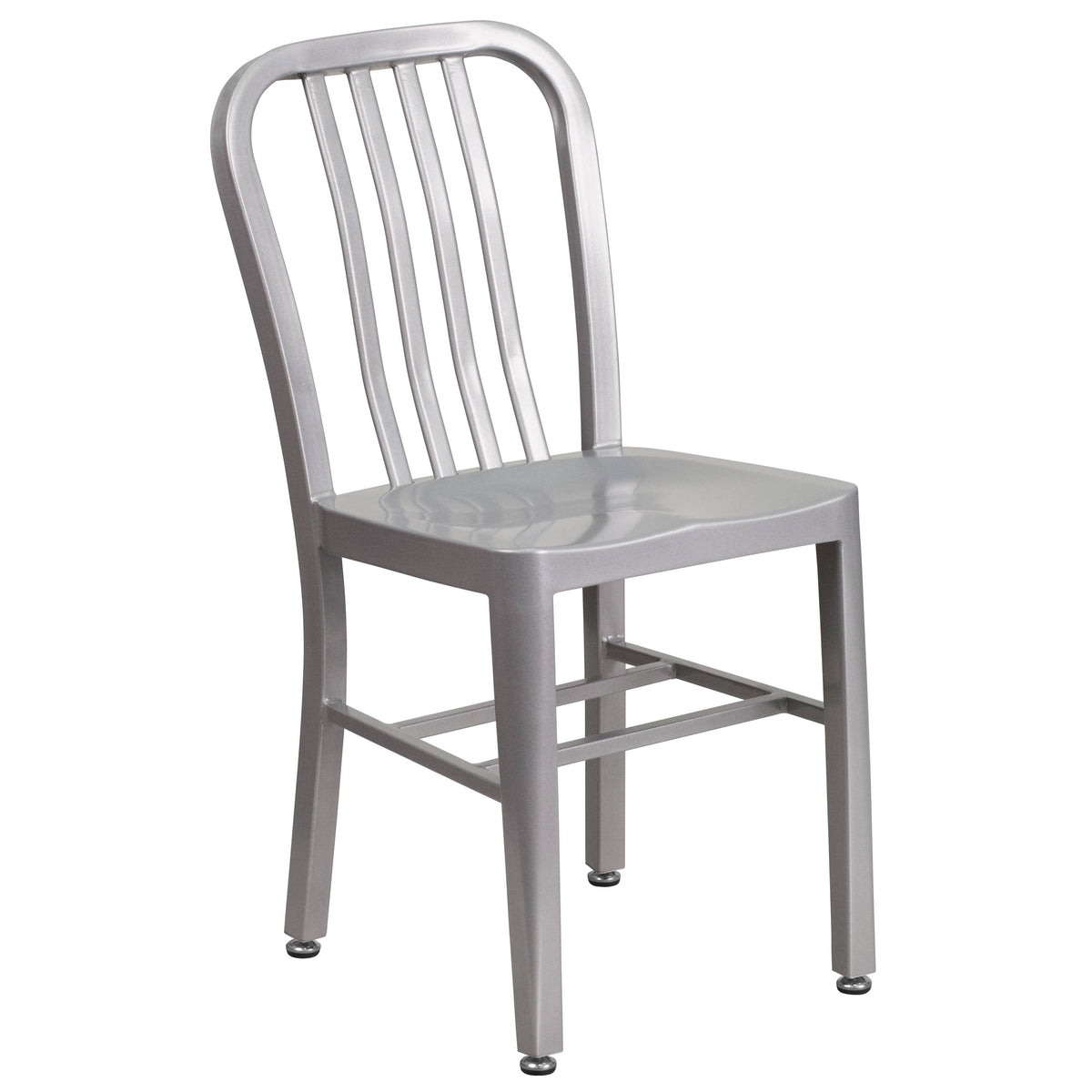 Silver |#| 30" Round Silver Metal Indoor-Outdoor Table Set with 4 Vertical Slat Back Chairs