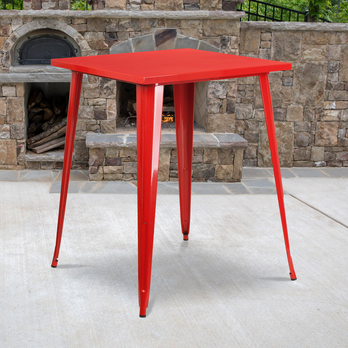 Red |#| 31.5" Square Red Metal Indoor-Outdoor Bar Height Table - Café Table