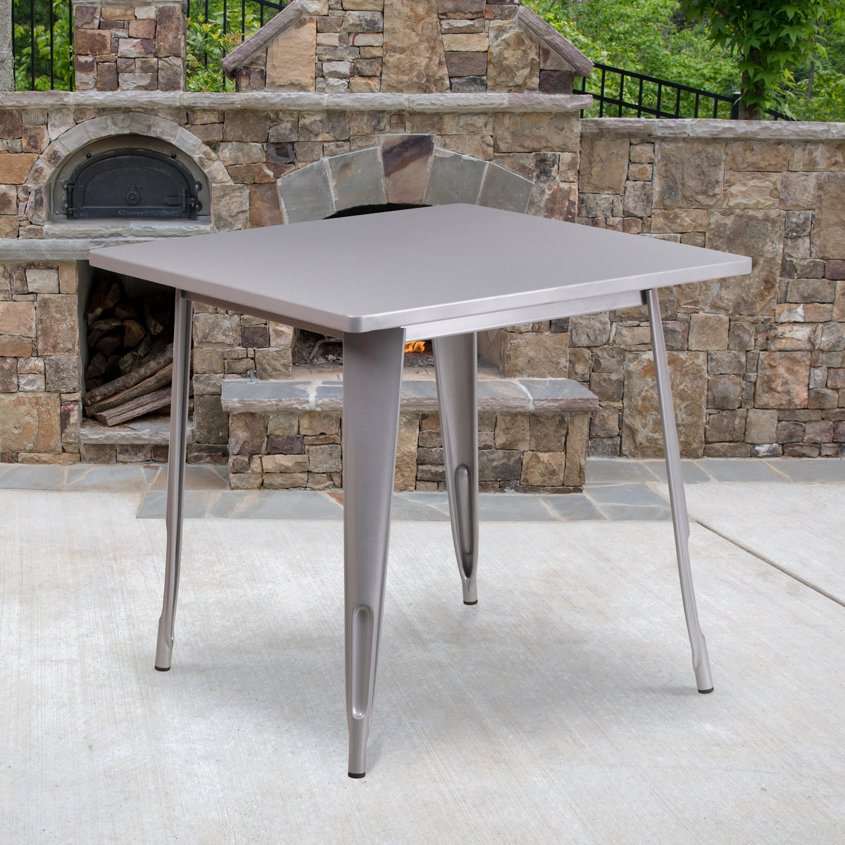 Silver |#| 31.5" Square Silver Metal Indoor-Outdoor Table - Hospitality Furniture