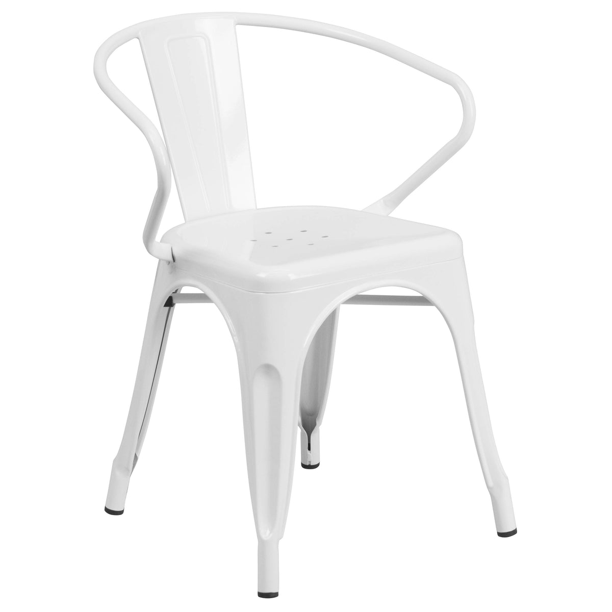White |#| 31.5" Square White Metal Indoor-Outdoor Table Set with 4 Arm Chairs