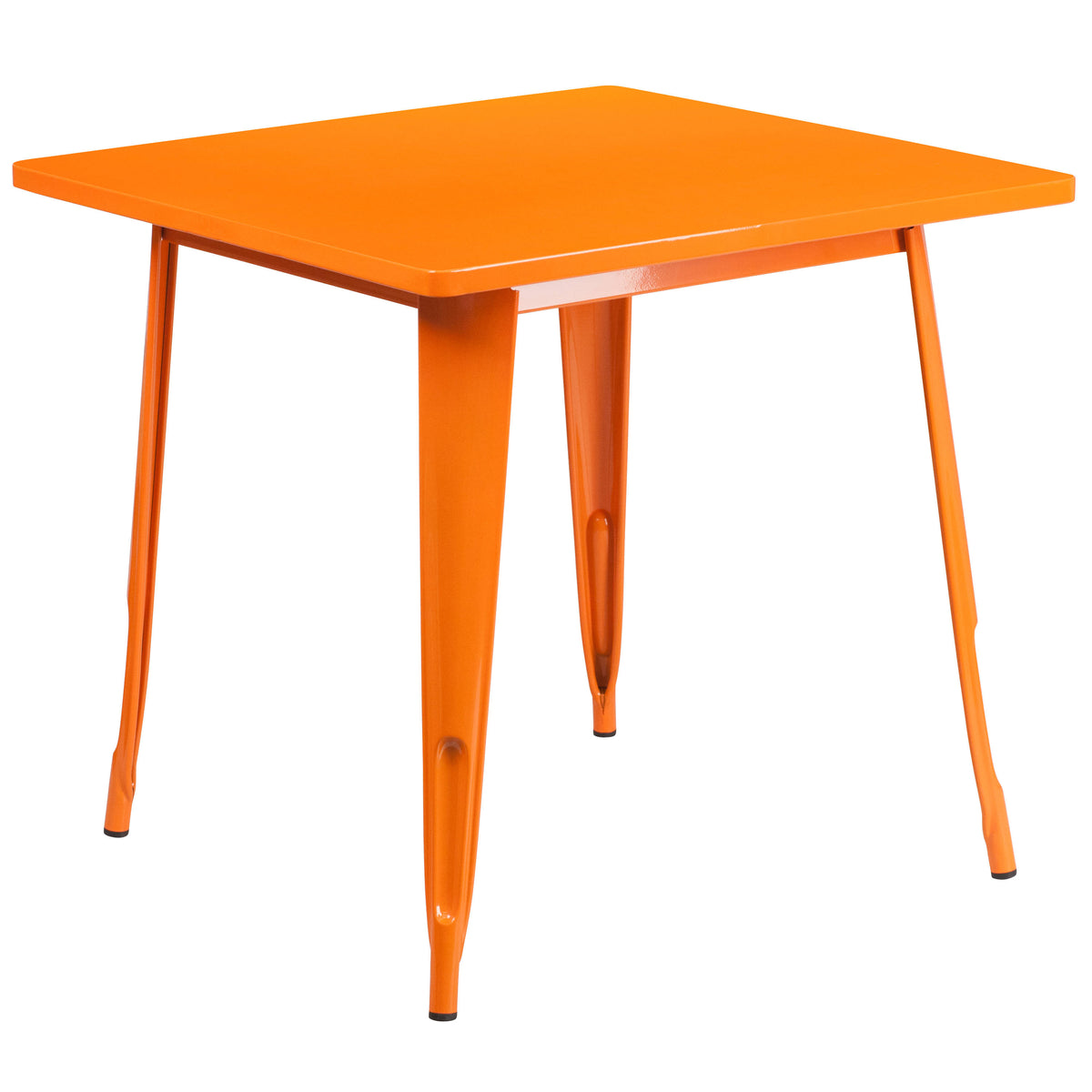 Orange |#| 31.5" Square Orange Metal Indoor-Outdoor Table Set with 4 Arm Chairs