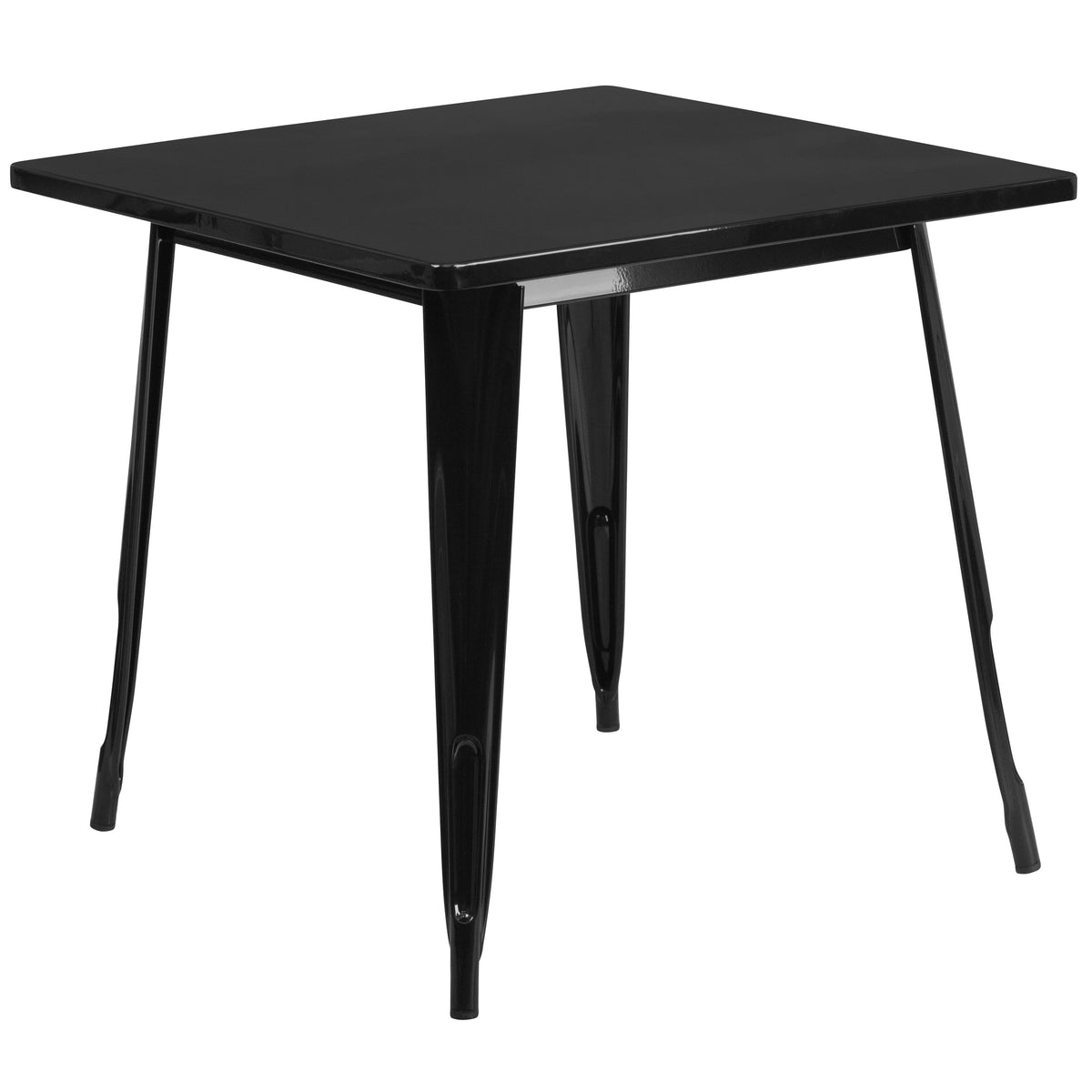 Black |#| 31.5" Square Black Metal Indoor-Outdoor Table Set with 4 Arm Chairs