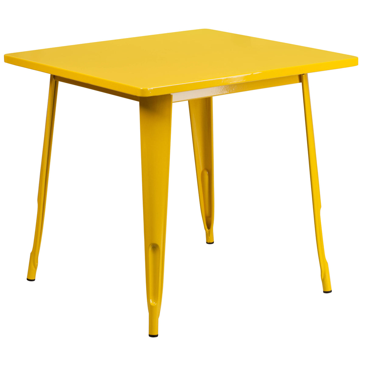 Yellow |#| 31.5" Square Yellow Metal Indoor-Outdoor Table Set with 4 Arm Chairs