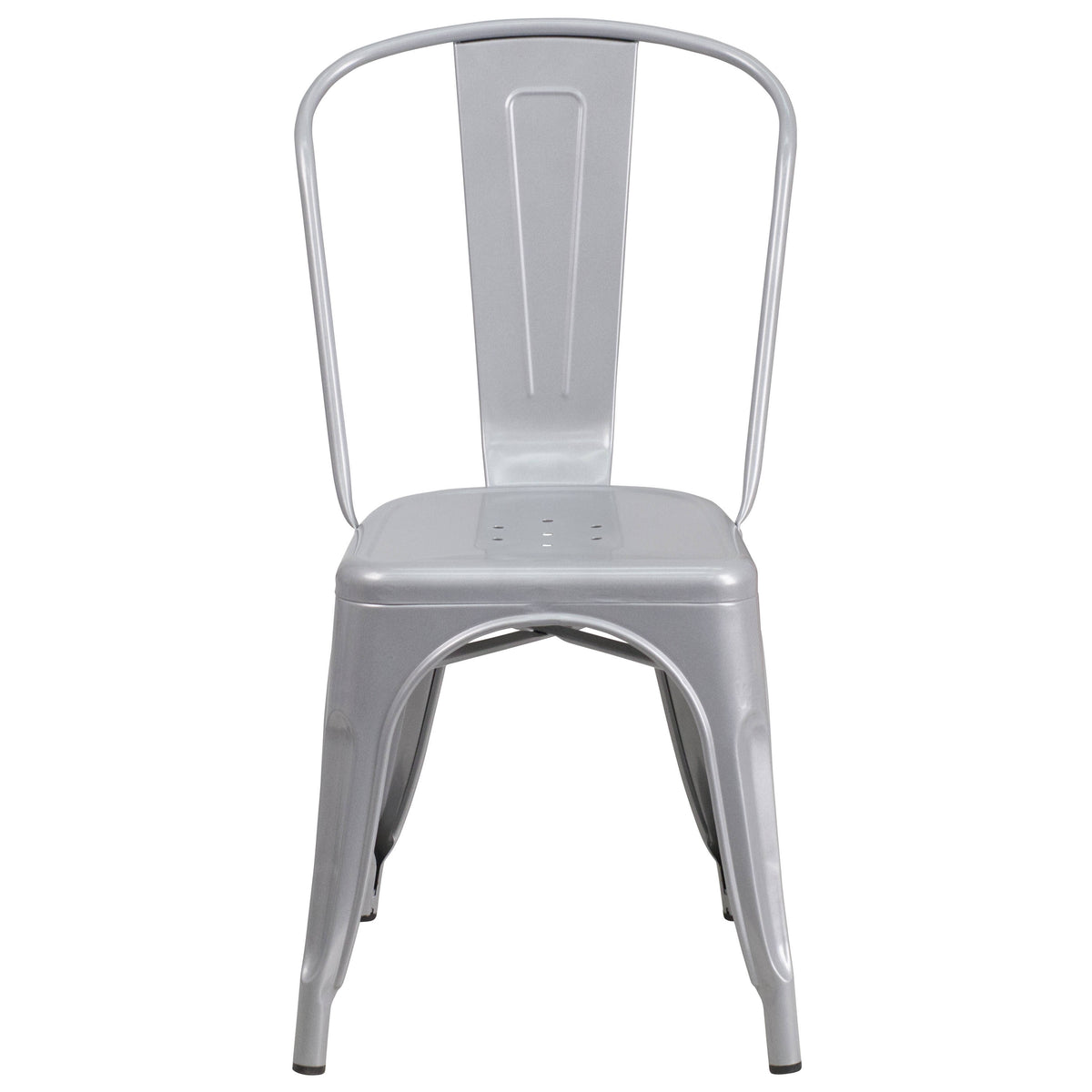 Silver |#| 31.5" Square Silver Metal Indoor-Outdoor Table Set with 4 Stack Chairs