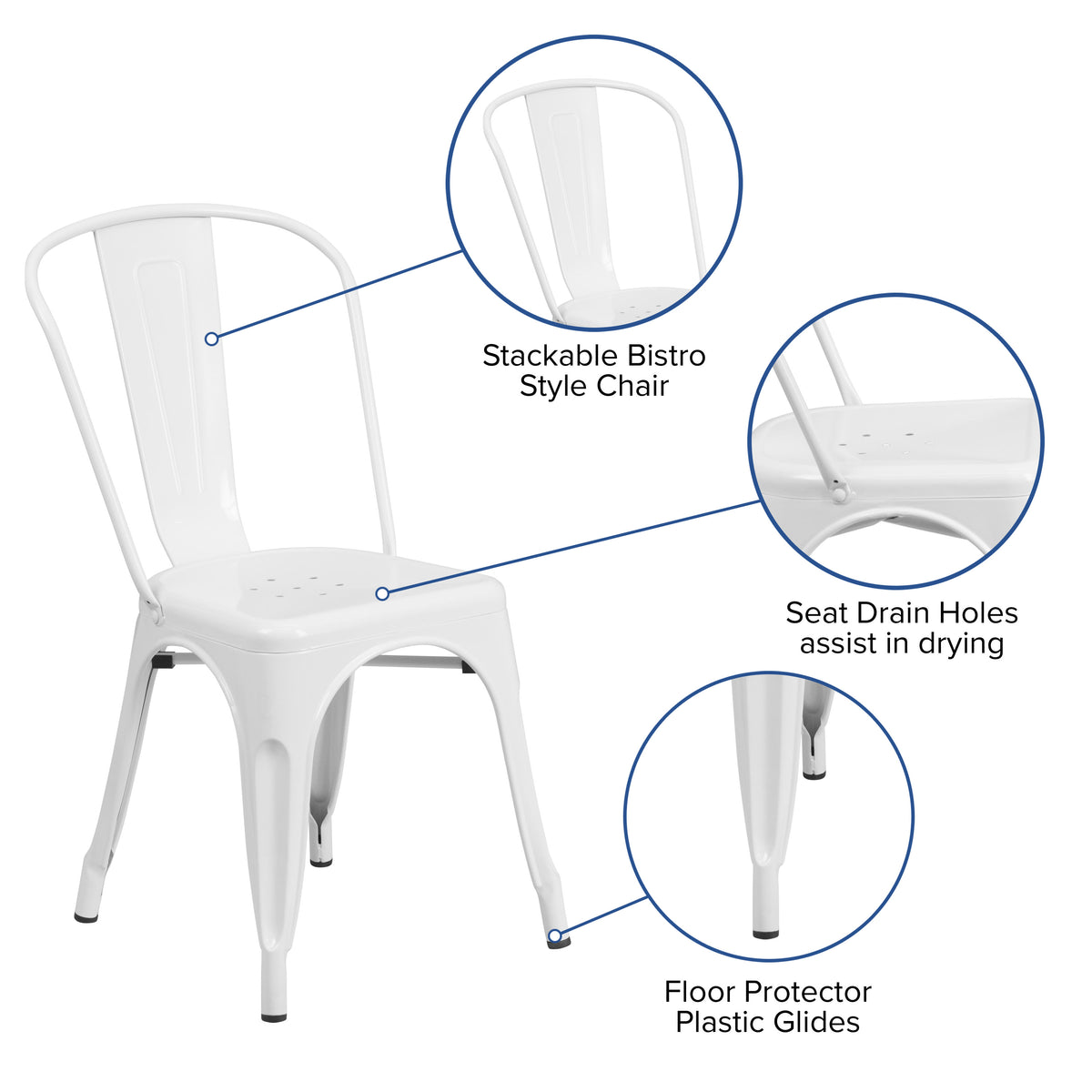 White |#| 31.5" Square White Metal Indoor-Outdoor Table Set with 4 Stack Chairs