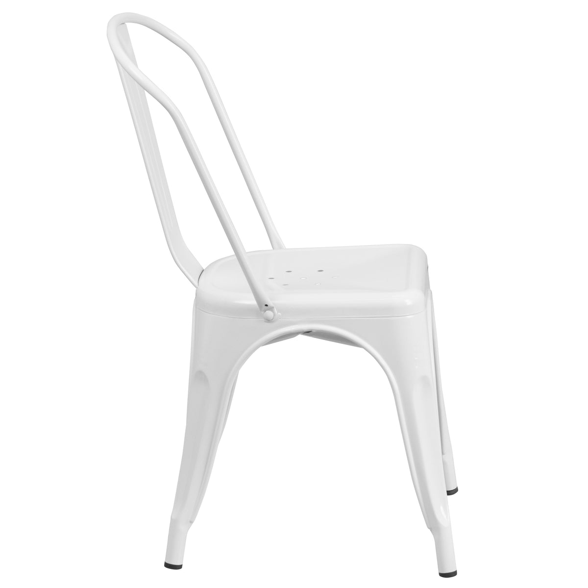 White |#| 31.5" Square White Metal Indoor-Outdoor Table Set with 4 Stack Chairs
