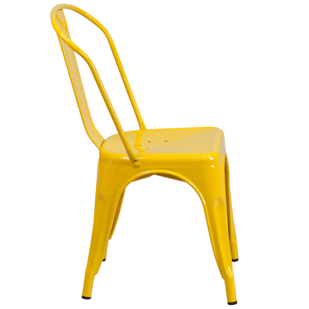 Yellow |#| 31.5" Square Yellow Metal Indoor-Outdoor Table Set with 4 Stack Chairs