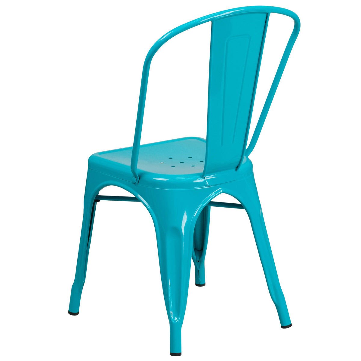 Crystal Teal-Blue |#| 31.5" Square Crystal Teal-Blue Metal Indoor-Outdoor Table Set w/ 4 Stack Chairs
