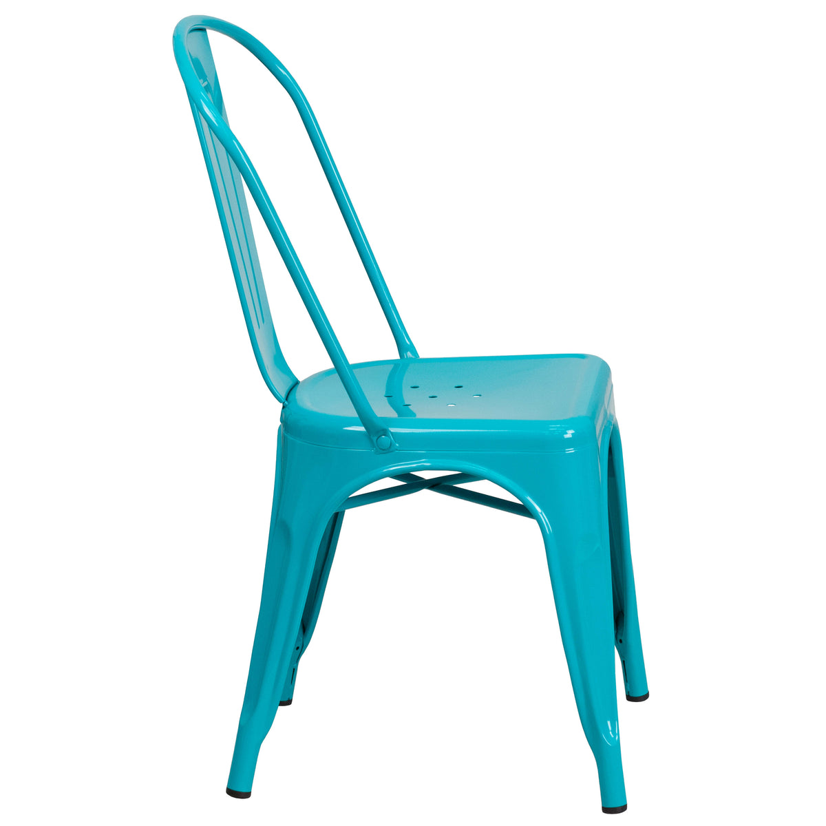 Crystal Teal-Blue |#| 31.5" Square Crystal Teal-Blue Metal Indoor-Outdoor Table Set w/ 4 Stack Chairs