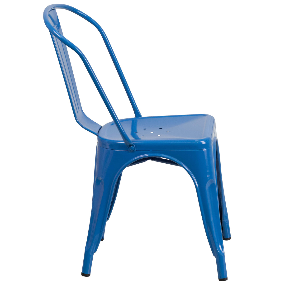 Blue |#| 31.5" Square Blue Metal Indoor-Outdoor Table Set with 4 Stack Chairs