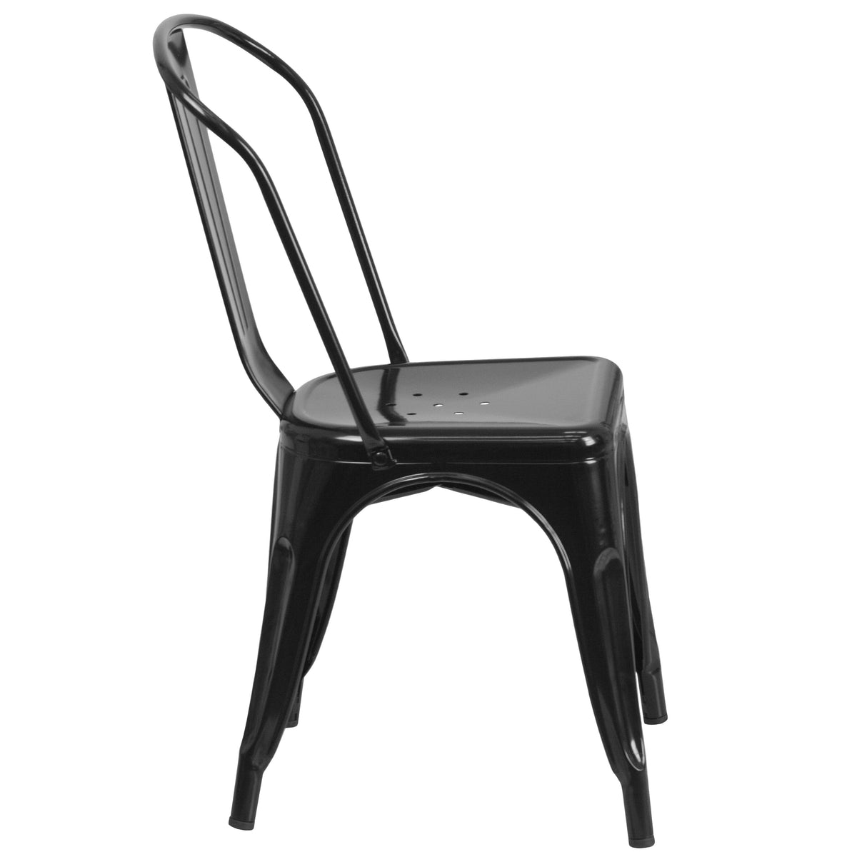 Black |#| 31.5" Square Black Metal Indoor-Outdoor Table Set with 4 Stack Chairs