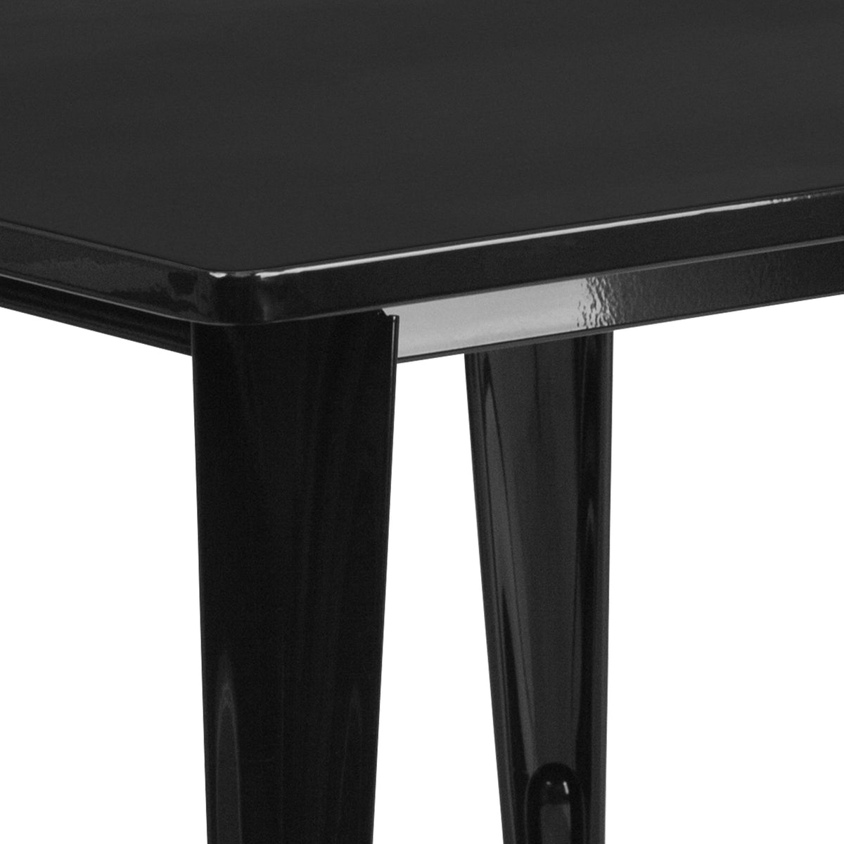 Black |#| 31.5" Square Black Metal Indoor-Outdoor Table Set with 4 Stack Chairs