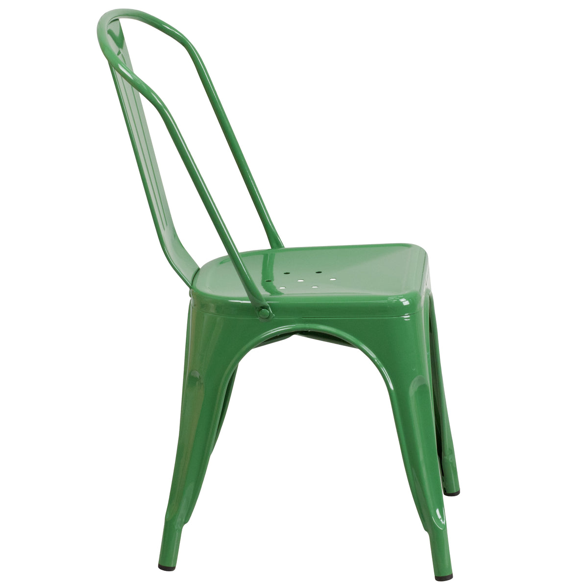 Green |#| 31.5" Square Green Metal Indoor-Outdoor Table Set with 4 Stack Chairs