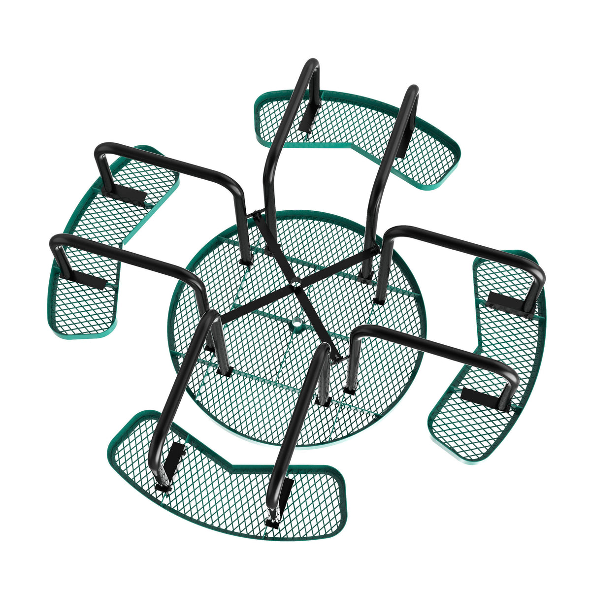 Green |#| Commercial 46 Inch Round Expanded Mesh Metal Picnic Table with Anchors - Green