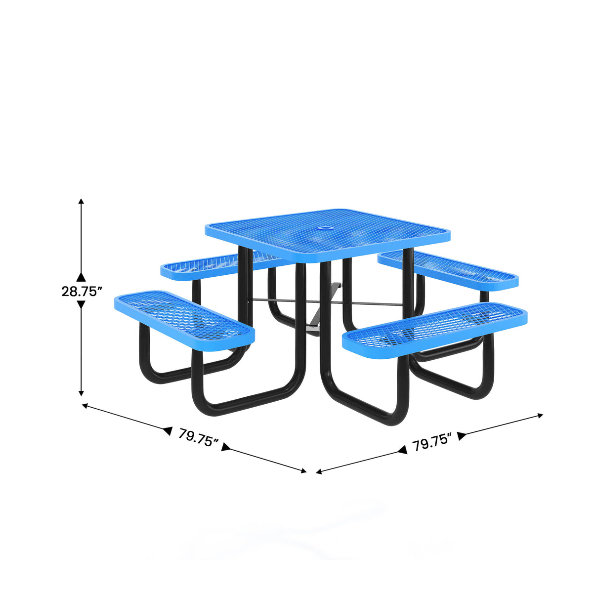 Blue |#| Commercial 46" Square Mesh Metal Outdoor Picnic Table with Ground Anchors - Blue