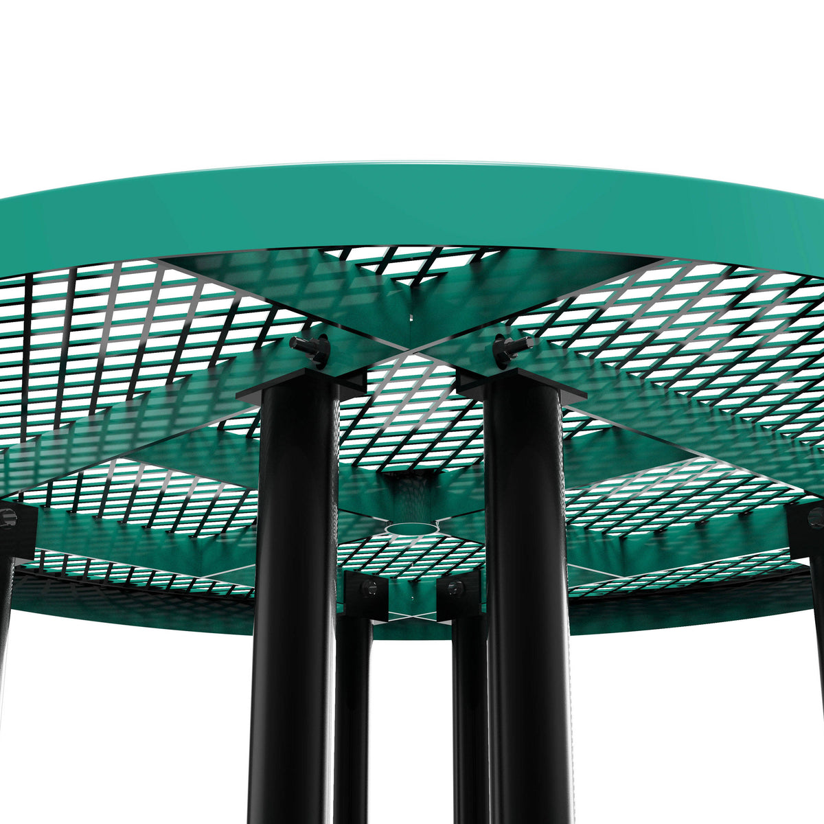 Green |#| Commercial 46 Inch Round Expanded Mesh Metal Picnic Table with Anchors - Green