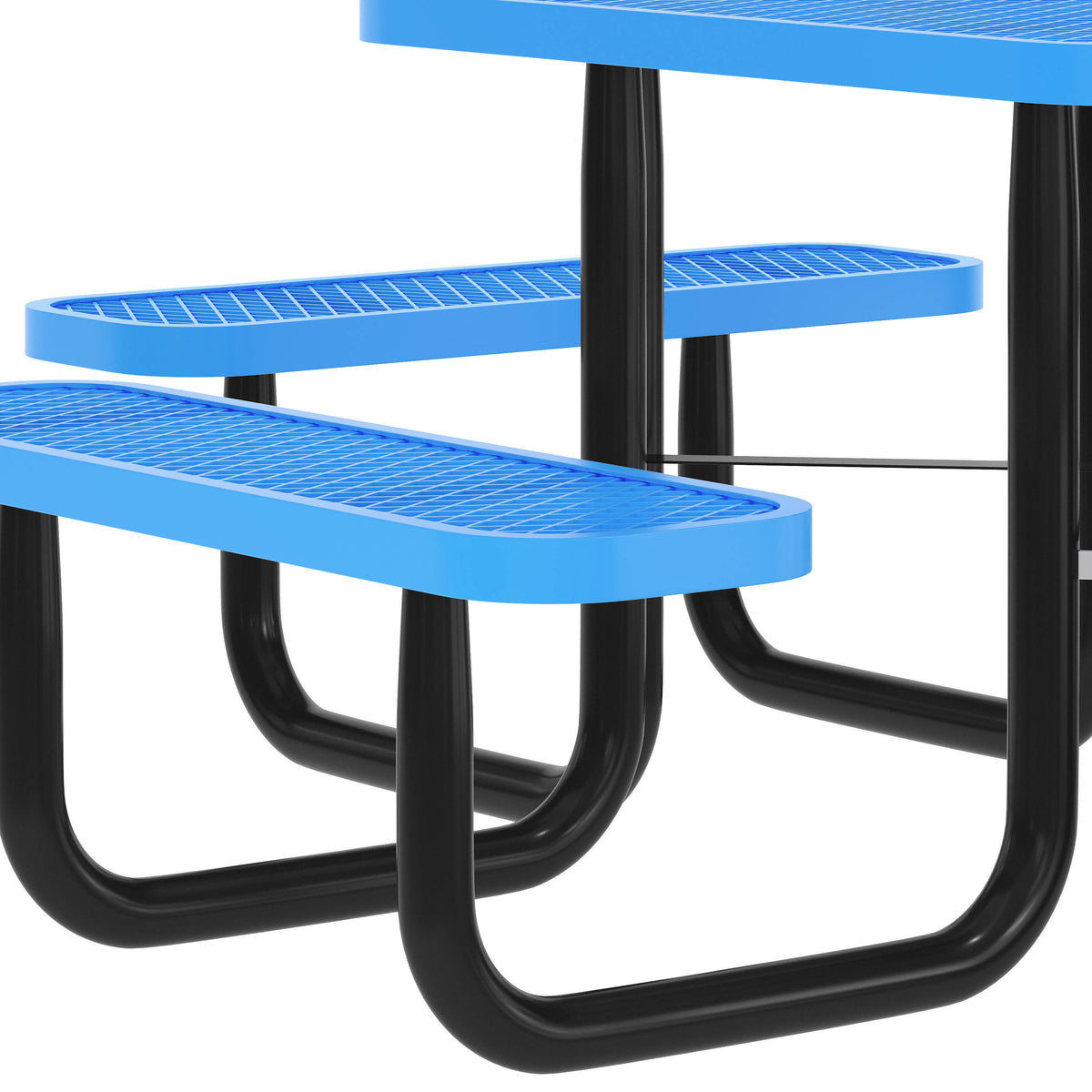 Blue |#| Commercial 46" Square Mesh Metal Outdoor Picnic Table with Ground Anchors - Blue