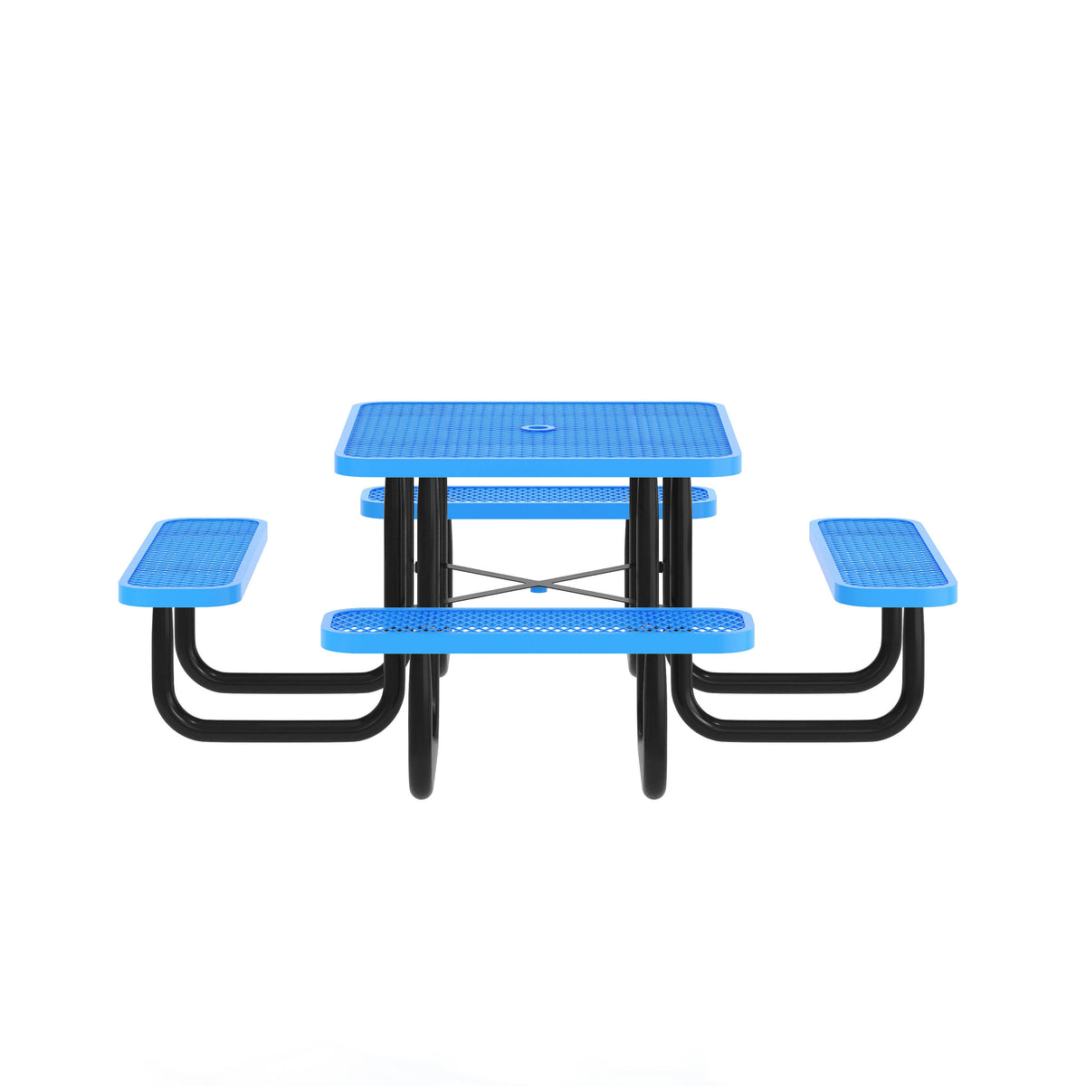 Blue |#| Commercial 46" Square Mesh Metal Outdoor Picnic Table with Ground Anchors - Blue