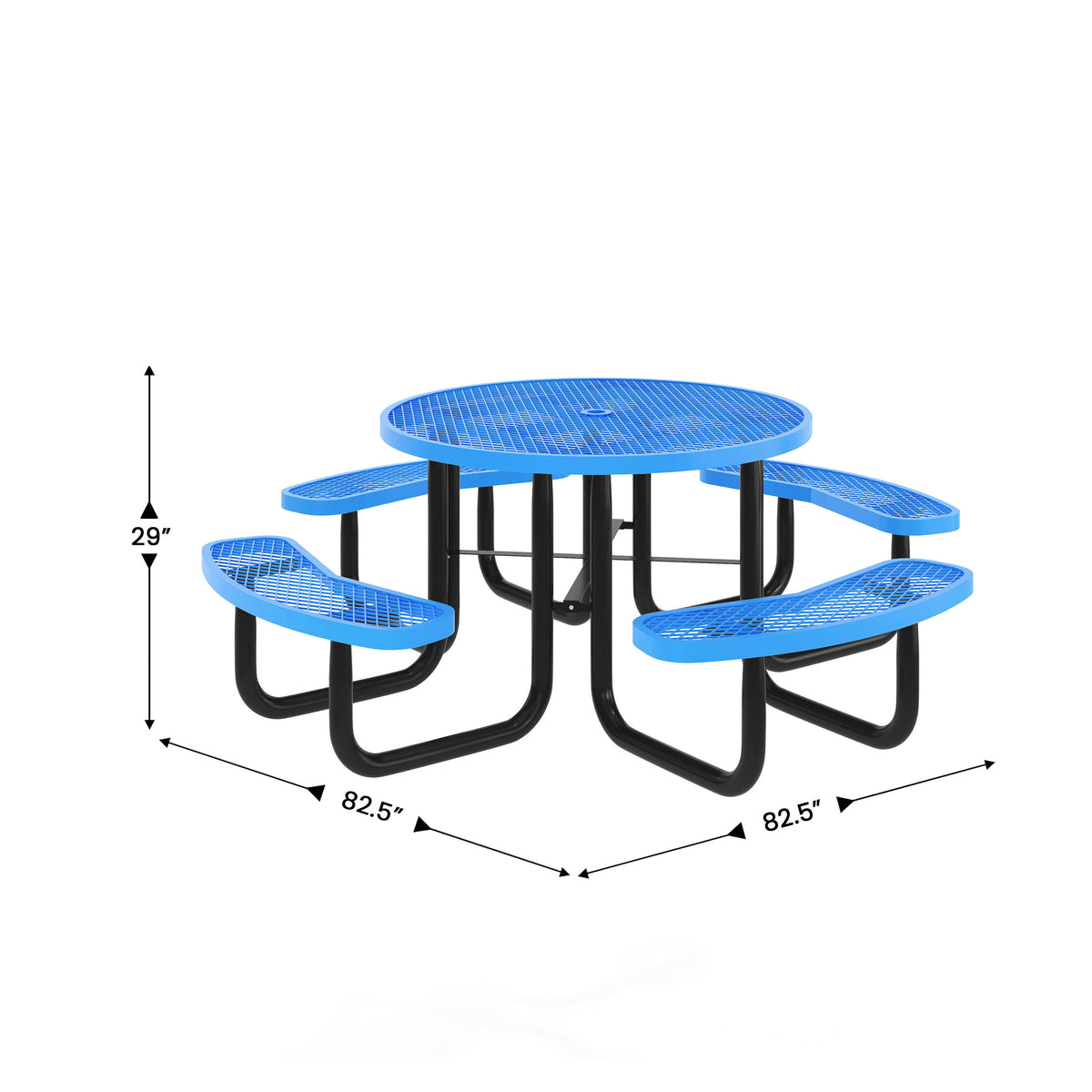 Blue |#| Commercial 46" Round Mesh Metal Outdoor Picnic Table with Ground Anchors - Blue