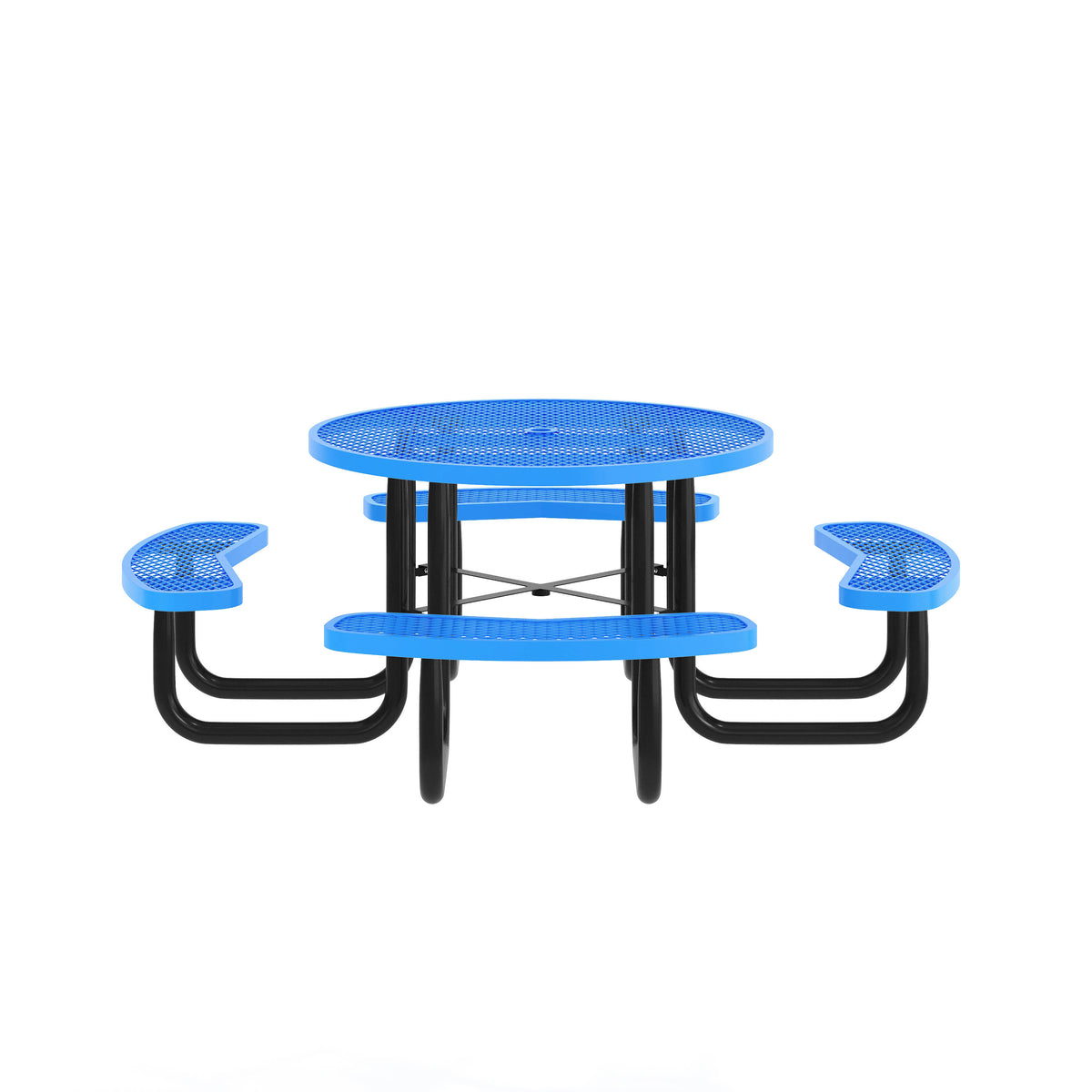 Blue |#| Commercial 46" Round Mesh Metal Outdoor Picnic Table with Ground Anchors - Blue