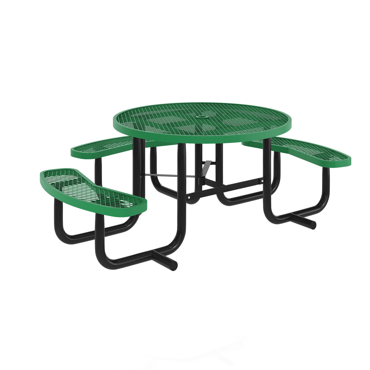 Green |#| Commercial 46" Round Wheelchair Accessible Metal Outdoor Picnic Table - Green
