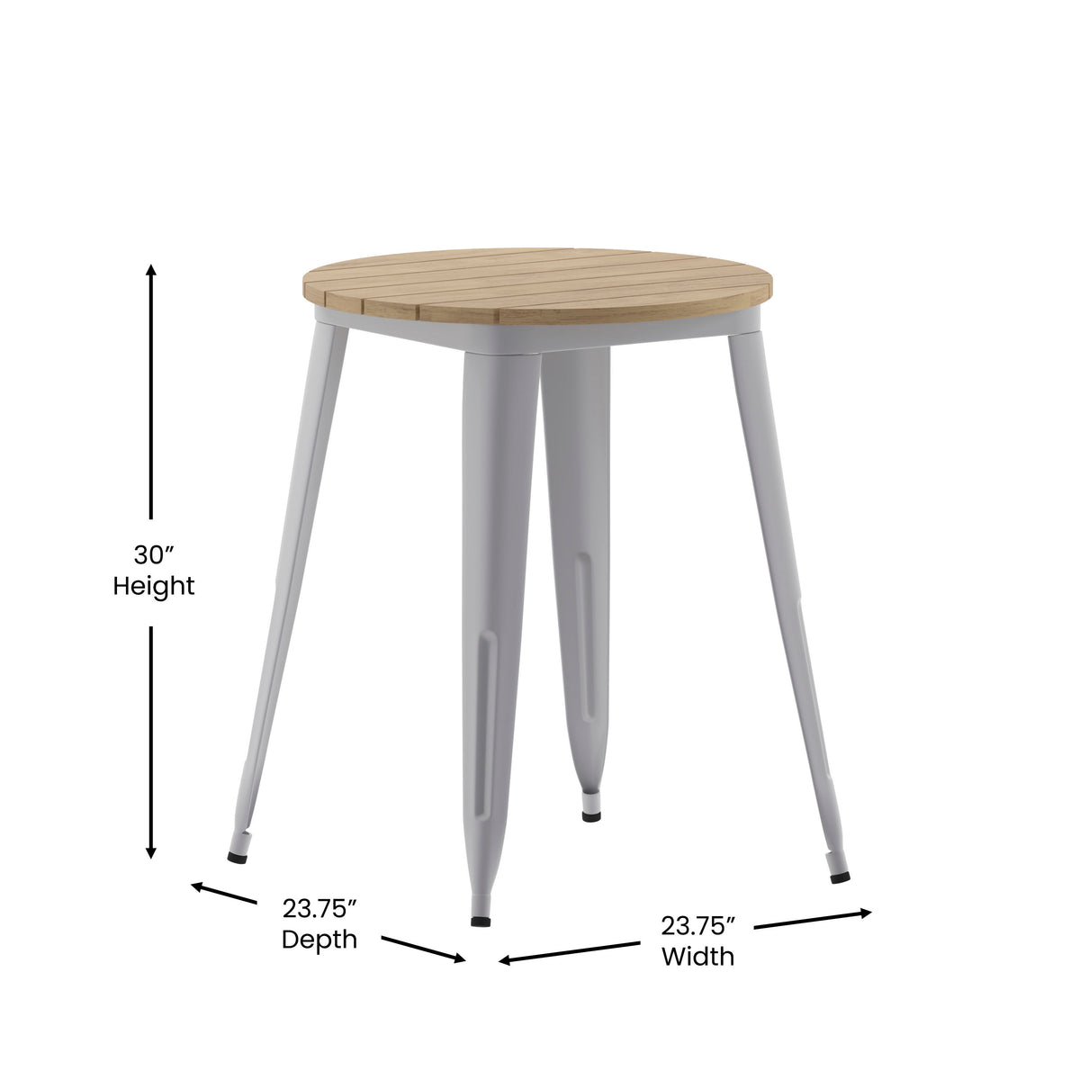 Brown Top/Silver Frame |#| 23.75" RD Commercial Poly Resin Restaurant Table with Steel Frame-Brown/Silver