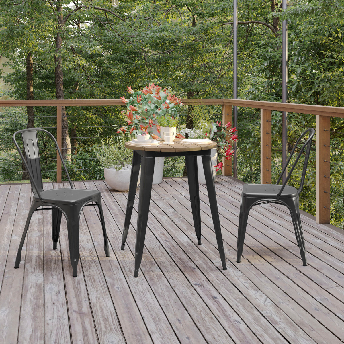 Brown Top/Black Frame |#| 23.75" RD Commercial Poly Resin Restaurant Table with Steel Frame-Brown/Black