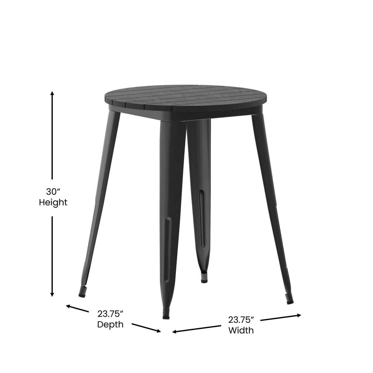 Black Top/Black Frame |#| 23.75" RD Commercial Poly Resin Restaurant Table with Steel Frame-Black/Black