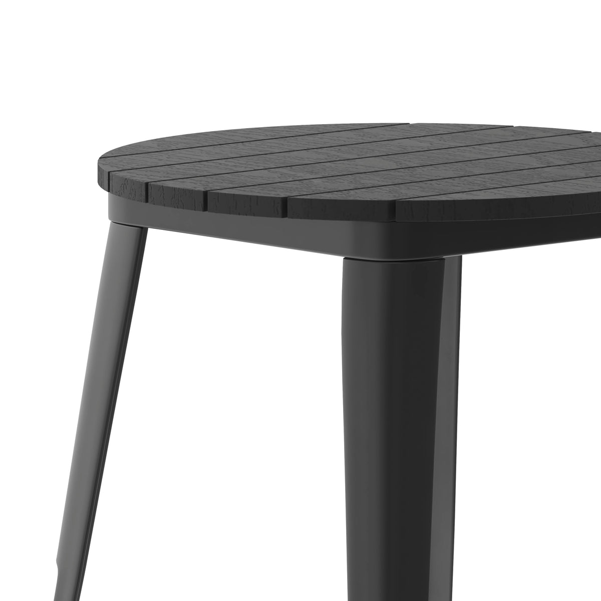 Black Top/Black Frame |#| 23.75" RD Commercial Poly Resin Restaurant Table with Steel Frame-Black/Black