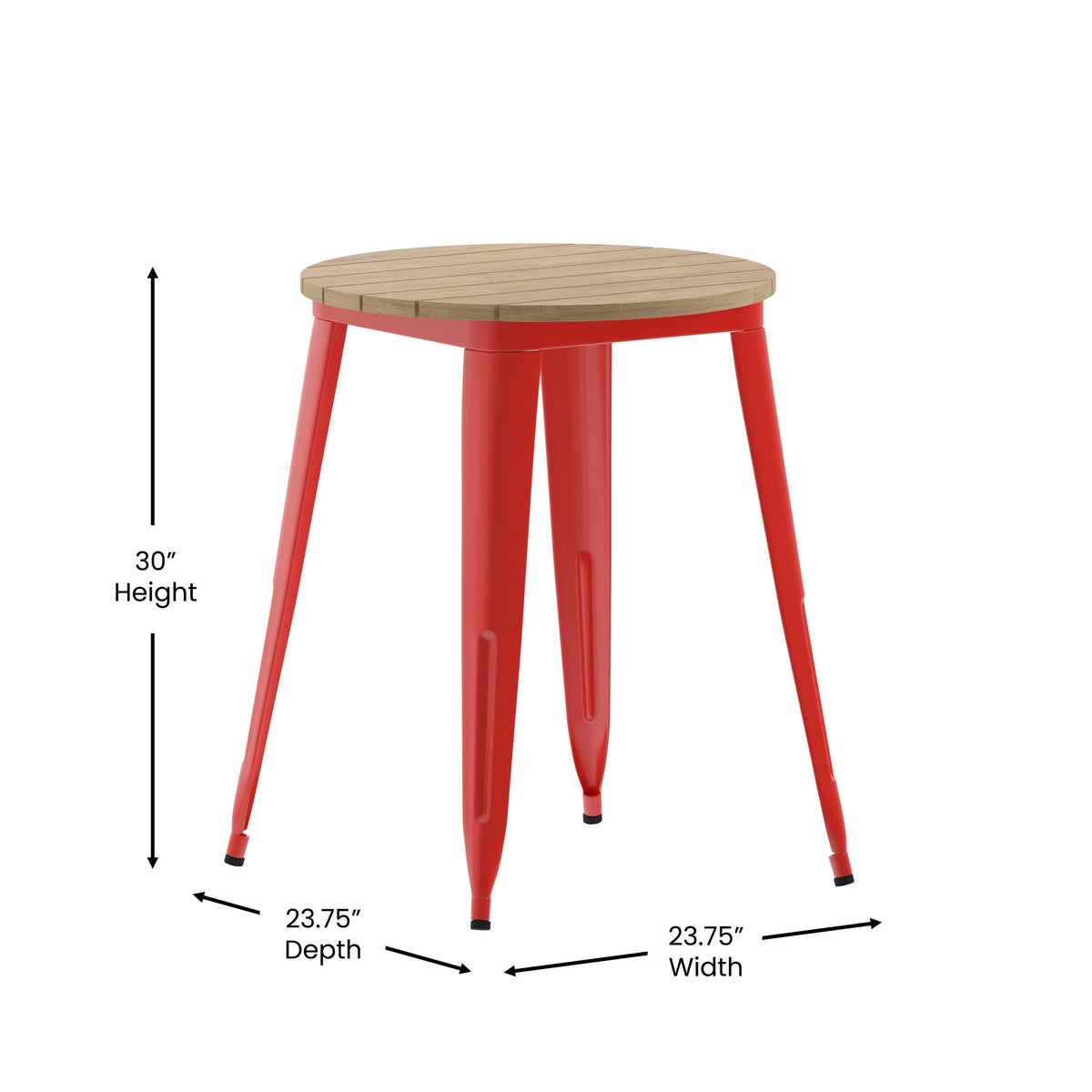Brown Top/Red Frame |#| 23.75" RD Commercial Poly Resin Restaurant Table with Steel Frame-Brown/Red