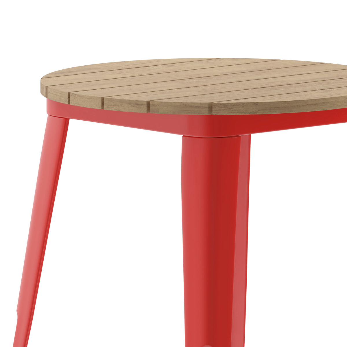 Brown Top/Red Frame |#| 23.75" RD Commercial Poly Resin Restaurant Table with Steel Frame-Brown/Red