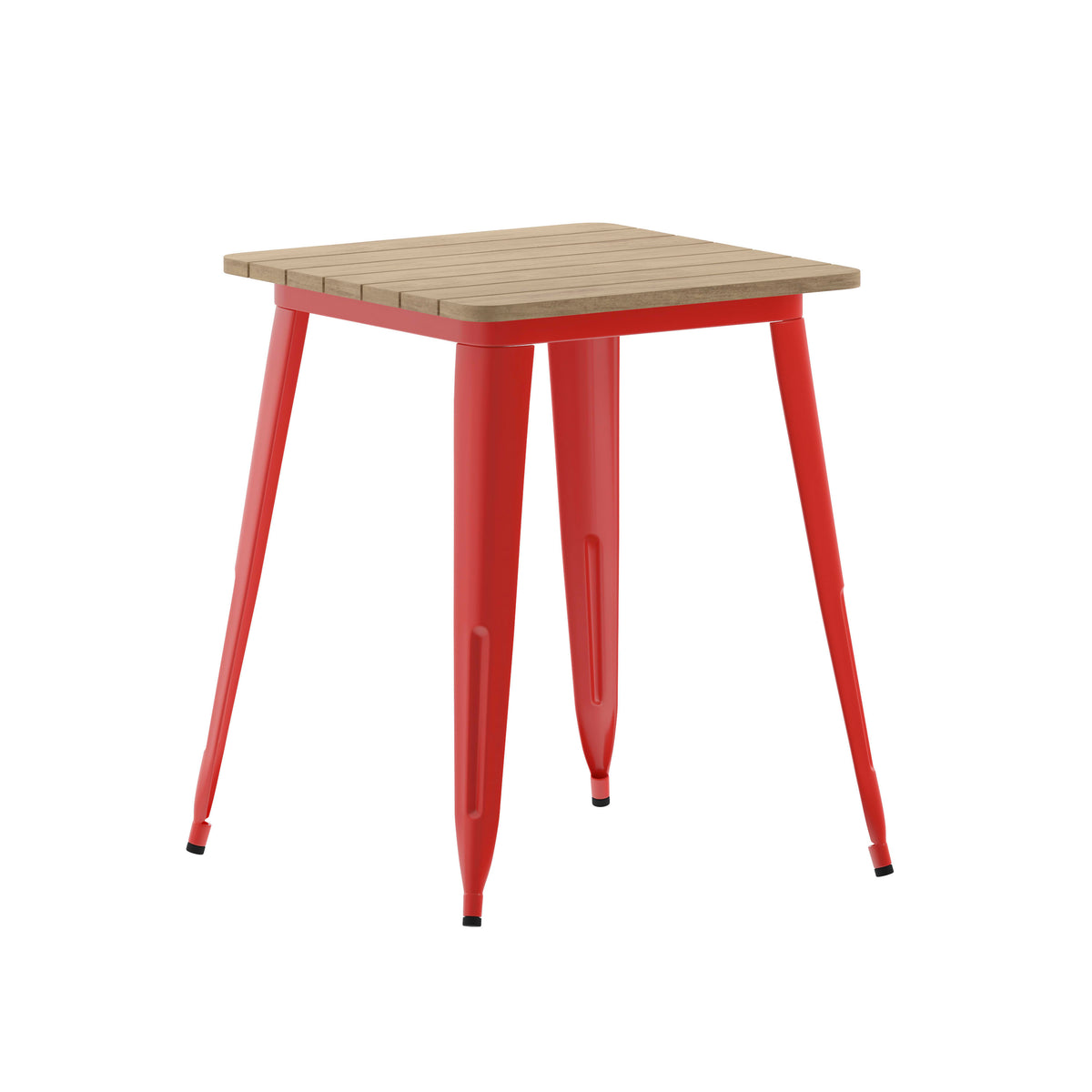Brown Top/Red Frame |#| 23.75" SQ Commercial Poly Resin Restaurant Table with Steel Frame-Brown/Red